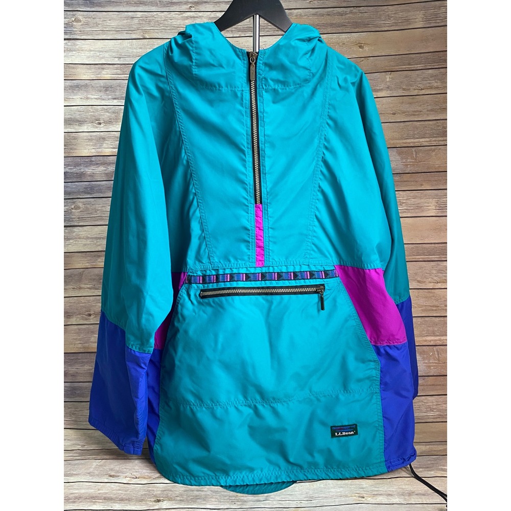 Vintage 90s LL Bean Anorak Windbreaker Mens XL Tall Made in USA Aztec Teal